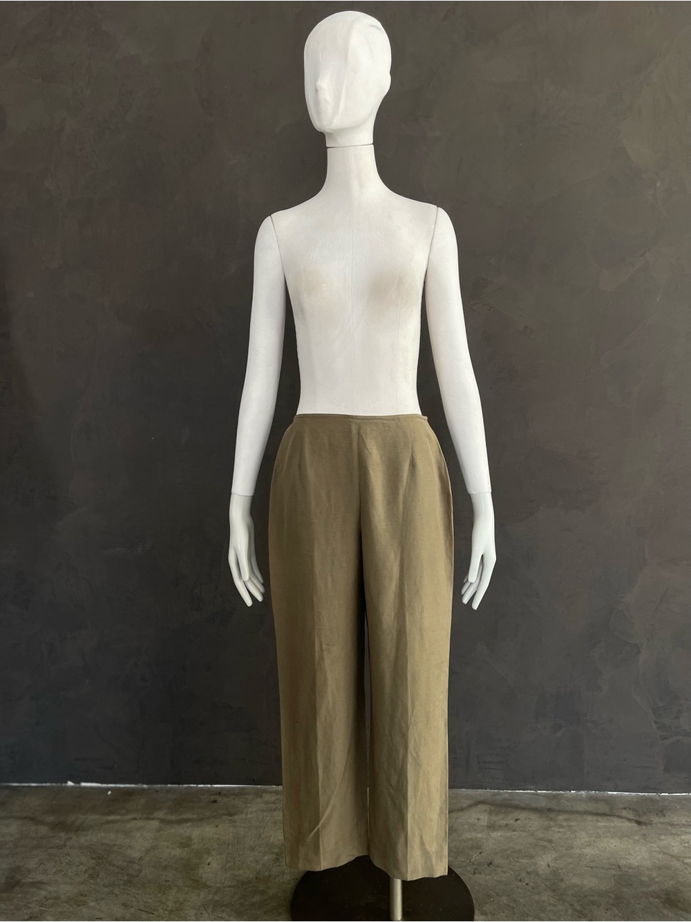 Vintage Finity Studio Silk Linen Wide Leg Pants Size 6 Olive Taupe